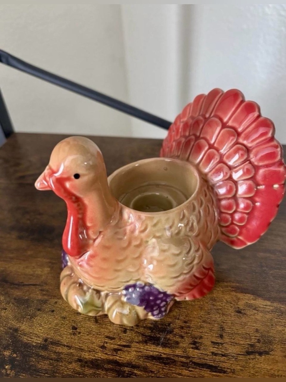 HD Designs Ceramic Turkey Shaped Candle Holder In Cream And Red